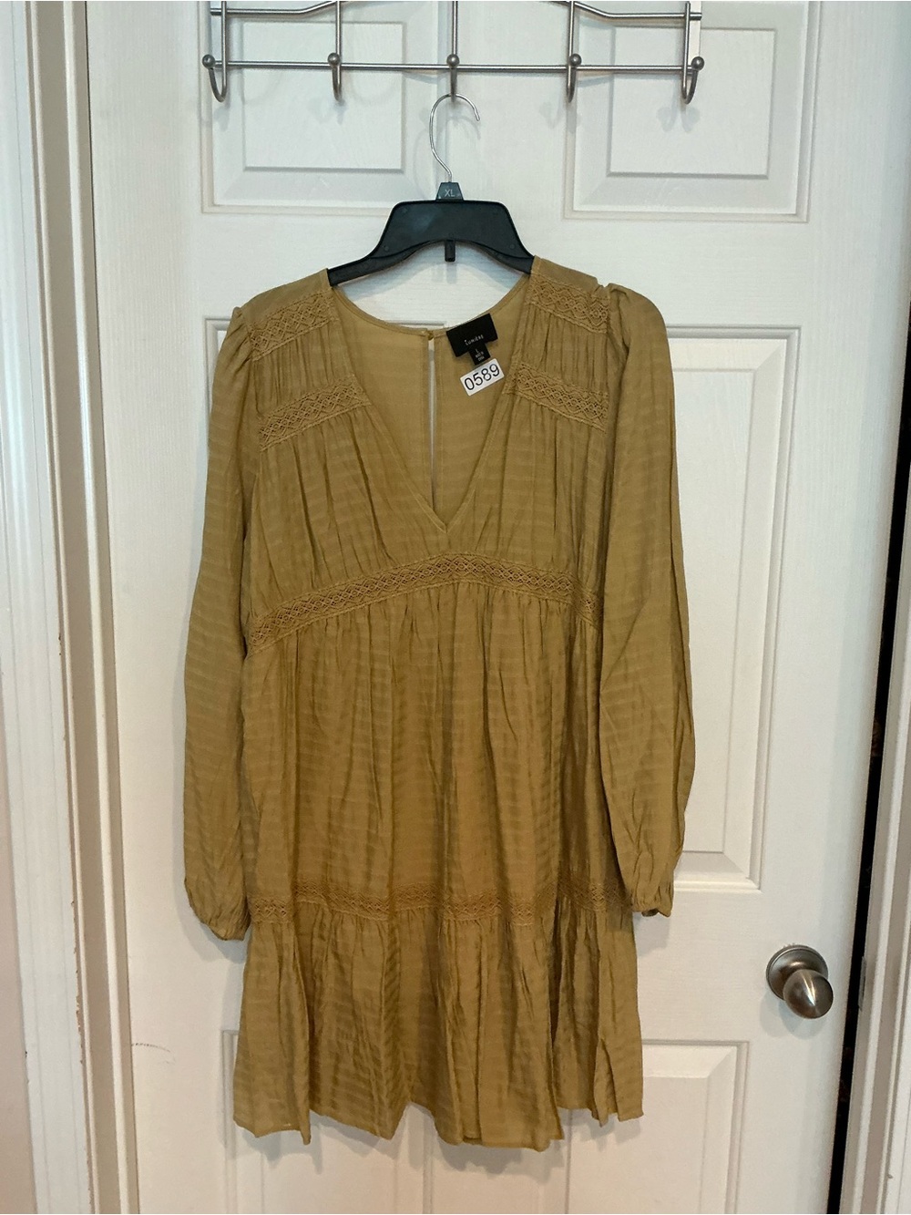 Lumiere Olive Green Tiered V-Neck Mini Dress